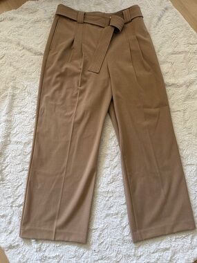 Ann Taylor Camel Brown High-Rise Belted Trousers